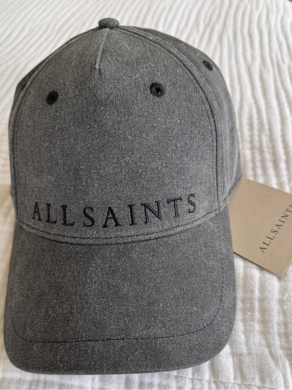 All Saints Large Logo Baseball Cap in Washed Black